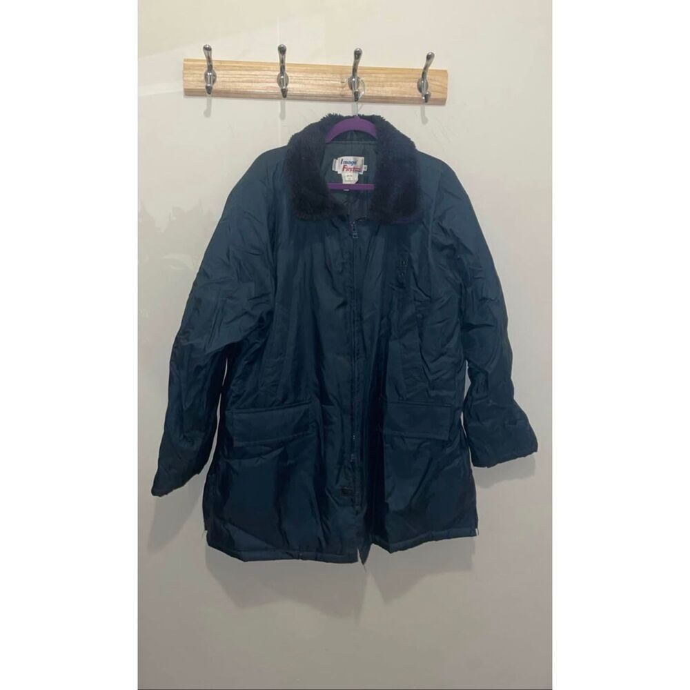 Image first Vintage waterproof blue bomber security fur collar men’s coat XL